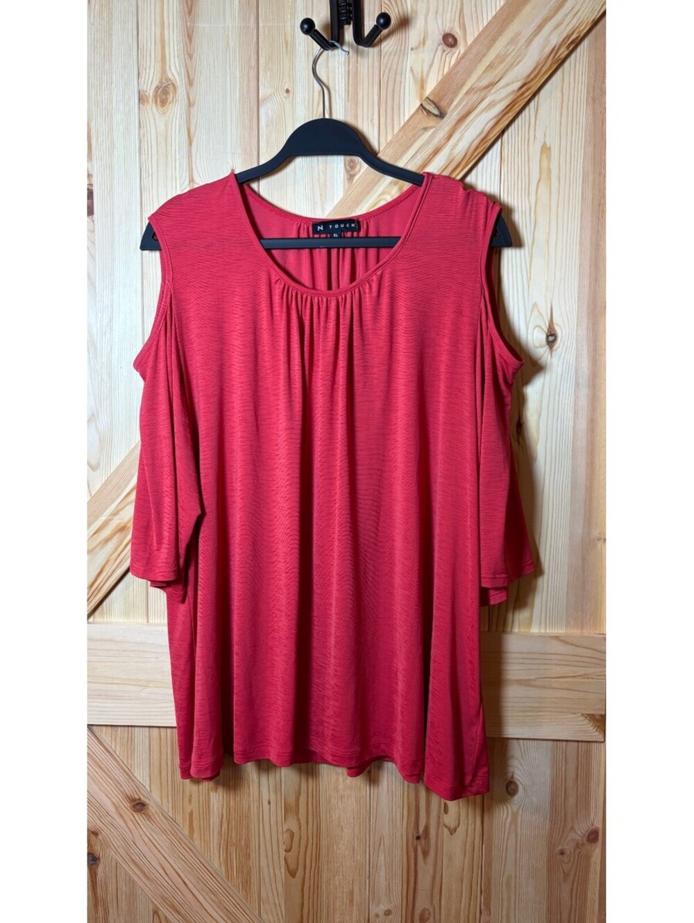 N Touch Reddish Coral Cold Shoulder Top XL